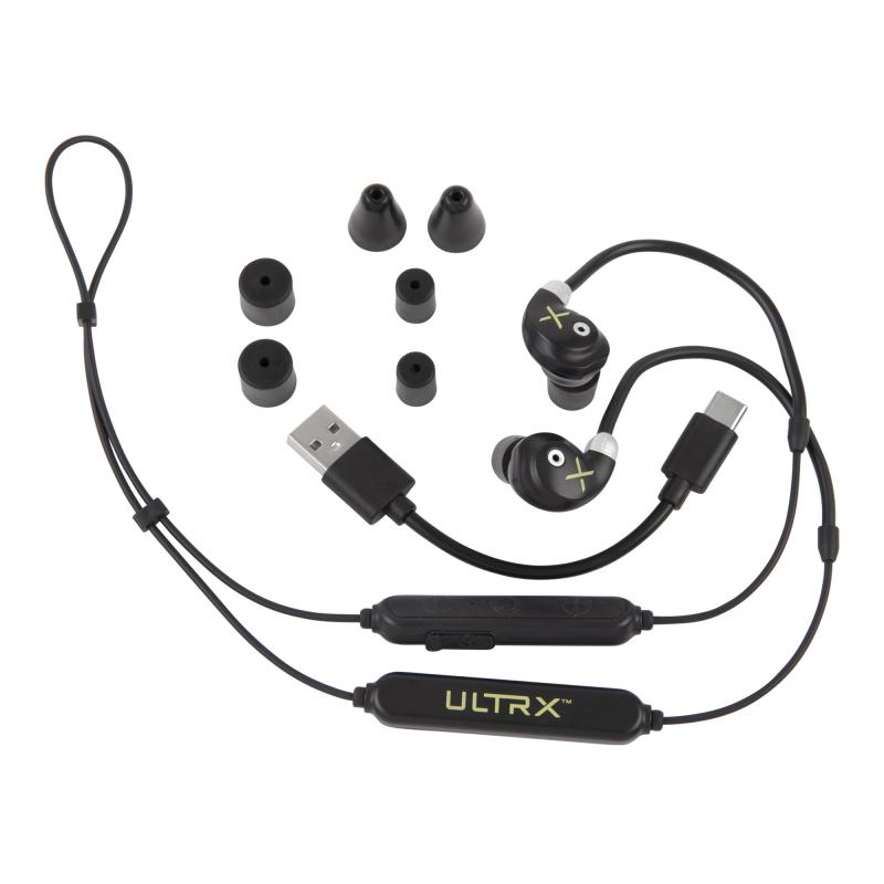 ULTRX E-Bud Neckband, Electronic Ear Plug, NRR 19-30 dB, Bluetooth 5.3, Rechargeable, Black 4159