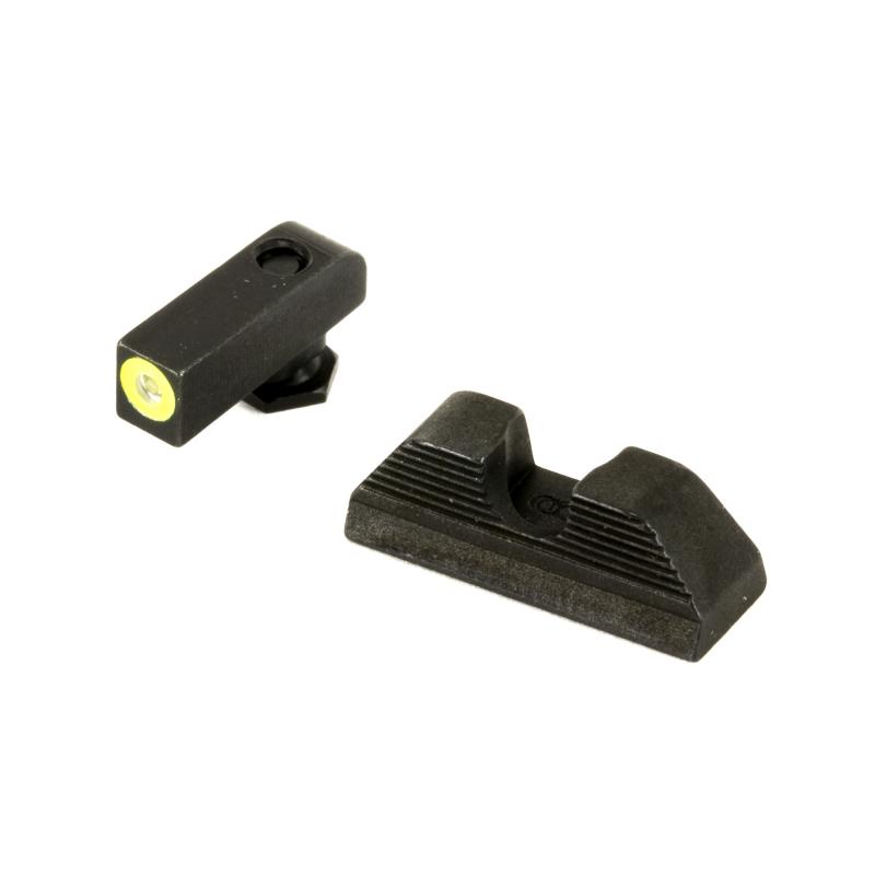 Protector, Sight, Fits Glock 42 and 43, Green Tritium LimeGreenLumi Outline Front Black Serrated Round Notch Rear GL-352