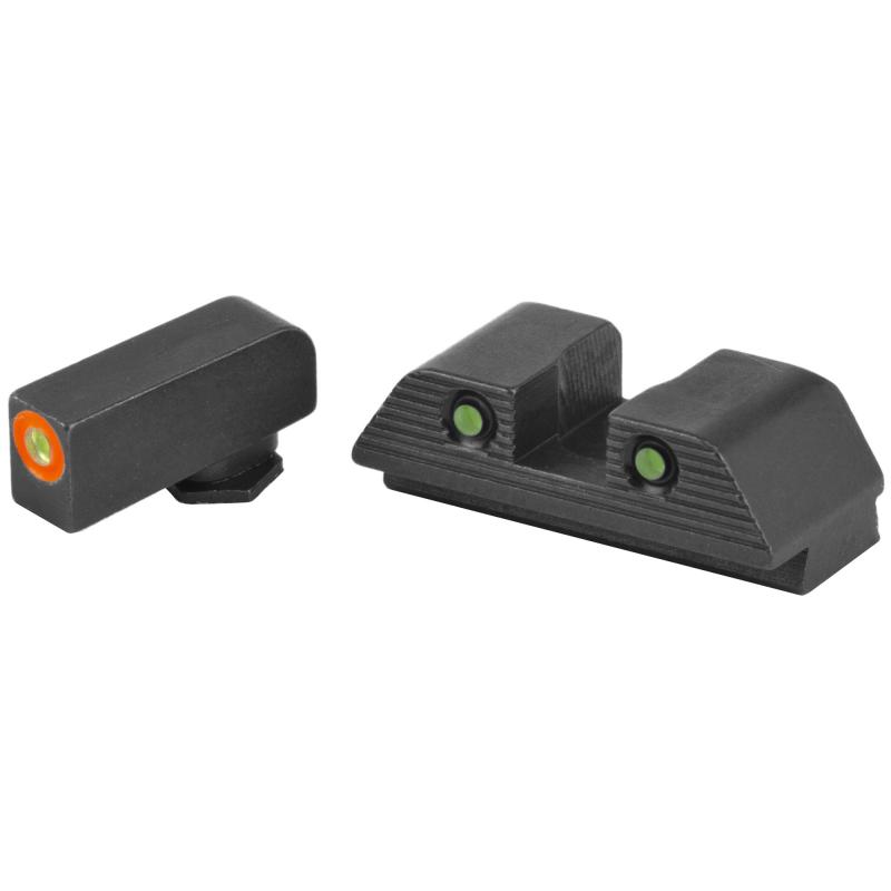Trooper, Sight, Fits Glock Gen5 17,19, Green Tritium with Orange Outline Front, Green Tritium Black Serrated Rear GL-818
