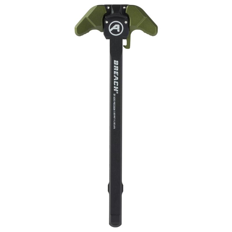 BREACH, AR-15 Charging Handle, Ambidextrous, Small Lever, Gas Deflection Shelf, Anodized Finish, Black and Olive Drab Green APRA700130C