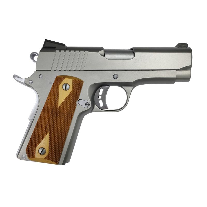 Rock Series, 1911, Semi-automatic, Metal Frame Pistol, Officer Size, 9MM, 5" Barrel, Stainless Steel Finish, Silver, Wood Grips, Fixed Sights, 10 Rounds, 1 Magazine 56829