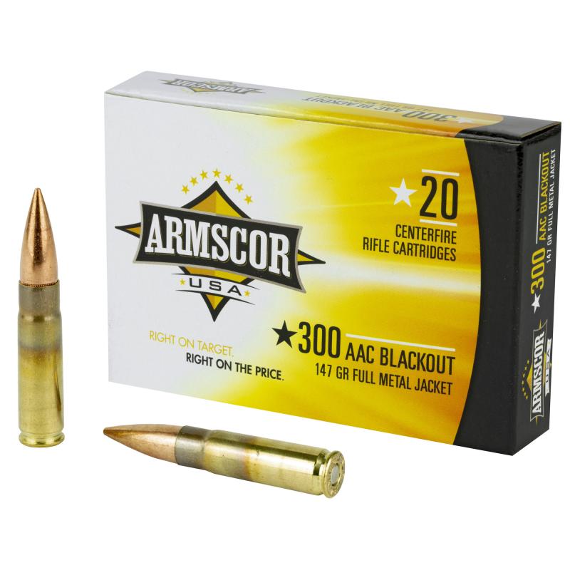 Armscor Rifle Ammunition .300 AAC Blackout 147 Grain Full Metal Jacket Box of 20 Rounds