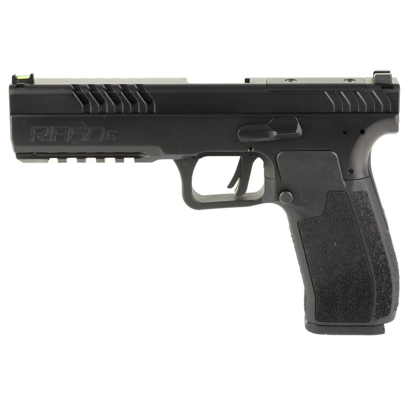 RIA 5.OE, Striker Fired, Semi-automatic, Polymer Frame Pistol, Full Size, 9MM, 4.91" Barrel, Cerakote Finish, Black, Optics Ready Slide, Front/Rear Night Sights, 17 Rounds, 3 Magazines, Includes (2) Optic Plates RIA5.0E
