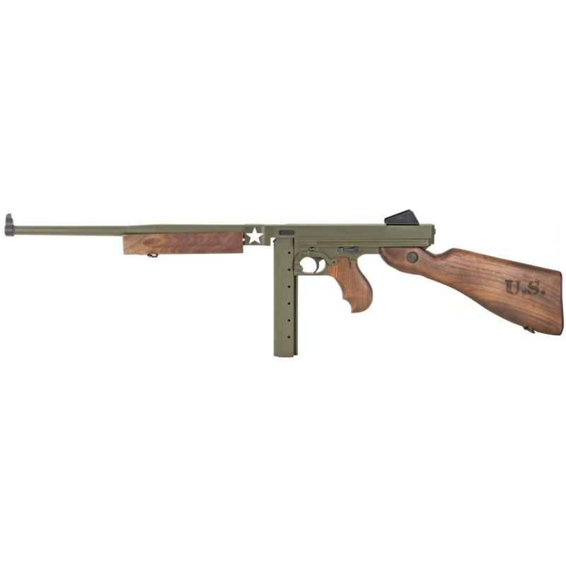 M1 Tanker, Semi-automatic, Rifle, 45ACP, 16.5" Barrel, OD Green Cerakote Finish, Walnut Fixed Stock with U.S. Logo and Horizontal Foregrip, Right Hand, 2 Mags, (1) 30Rd & (1) 20Rd, Weighs 11.5 lbs., Blade Front Sight & Fixed Battle Rear Sight TM1C1