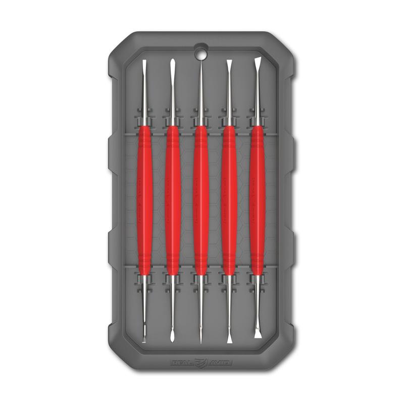 Accu-Grip Steel Picks, Set of 5 Double Sided Picks, Silver with Red Rubber Grips AVAGSPS