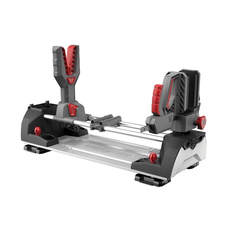 Master Gun Workstation, Table Top Clamping Vice for Long Guns, Gray and Red AVMGWS
