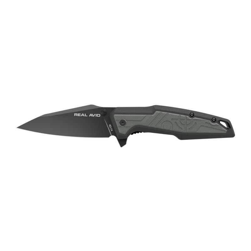 RAV-1, Folding Knife, Plain Edge, Matte Finish, Green and Black, Nylon Handle, 3.25" Blade Length, 7.75" Overall Length, Liner Lock, Stainless Steel RAV-1