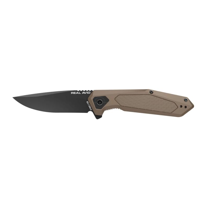 RAV-3, Folding Knife, Plain Edge, Matte Finish, Black and Tan, Aluminum Handle, 3.25" Blade Length, 7.75" Overall Length, Liner Lock, Assisted Opening, Stainless Steel RAV-3