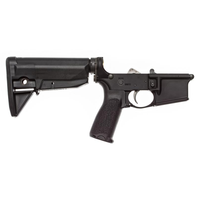 Semi-automatic Complete Lower, AR, 223 Rem/556NATO, Black Finish, BCMGUNFIGHTER Stock Mod 0, Fire Controls Marked SAFE and SEMI, BCMGUNFIGHTER Enhanced Trigger Guard, BCMGUNFIGHTER QD End Plate, BCMGUNFIGHTER Pistol Grip LRG-STK-MOD-0-BLK