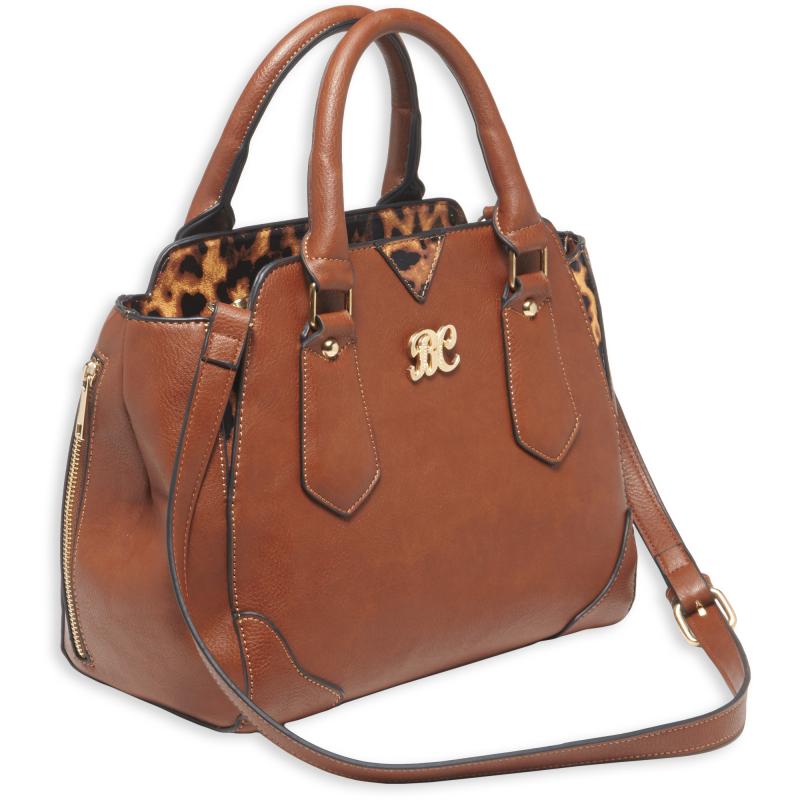 Satchel Series Concealed Carry Purse Chestnut with Leopard Trim