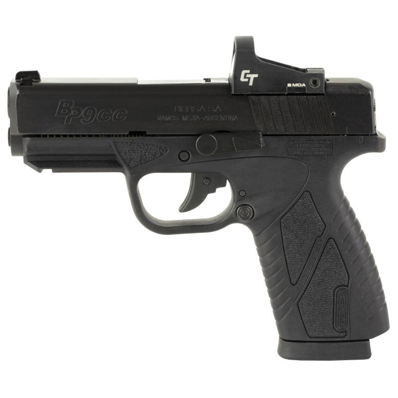 BP CC, Double Action, Semi-automatic, Polymer Frame Pistol, Compact, 9MM, 4" Barrel, Matte Finish, Black, Fixed Sights, No Thumb Safety, 8 Rounds, 1 Magazine, Includes Crimson Trace Red Dot BP9MCCL