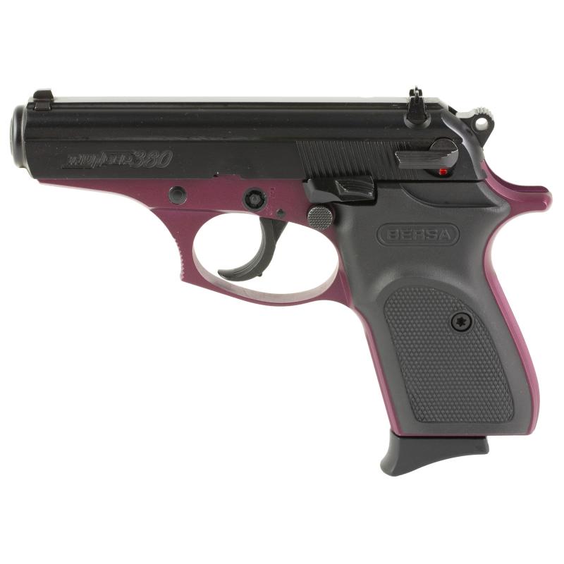 Thunder, Double Action/Single Action, Semi-automatic, Metal Frame Pistol, Compact, 380ACP, 3.5" Barrel, Alloy, Matte Finish, Black Slide with Black Cherry Frame, Polymer Grips, Fixed Sights, 8 Rounds, 1 Magazine T380BCH8