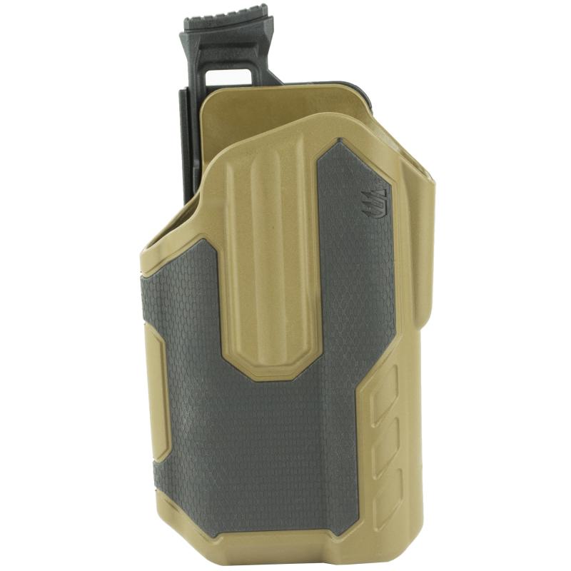 Omnivore Surefire X300A Multi-Fit Holster, Surefire X300A, Belt Holster, Left Hand, Black/Tan, Fits More Than 150 Styles of Semi-Automatic Handguns with Accessory Rail, Hard, Thumb Actived Active Retention Mechanism 419001BCL
