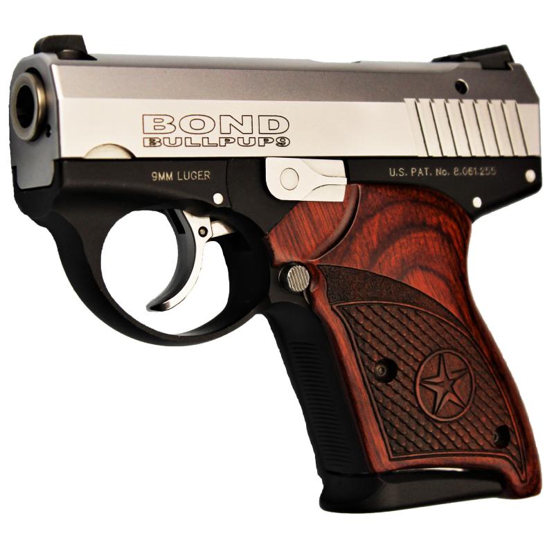 Bullpup, 9mm, 3.35" Barrel, Aluminum Frame, Stainless Finish, Rosewood Grips, 7Rd, Double Action Only BULLPUP9