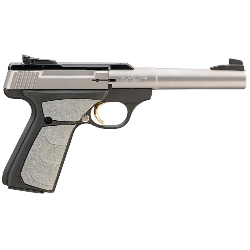 Buck Mark Camper UFX .22 Long Rifle 5.5 Inch Tapered Bull Barrel Stainless Steel Finish UFX Ambidextrous Grips 10 Round California Compliant