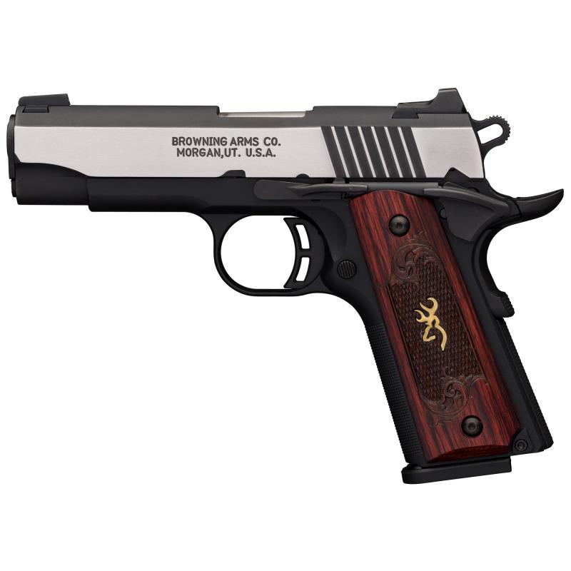 1911-380, Black Label, Medallion, Pro Compact, Semi-automatic, 380ACP, 3.63" Barrel, Aluminum Frame, Black And Stainless Finish, Wood Grips, 8Rd 051913492