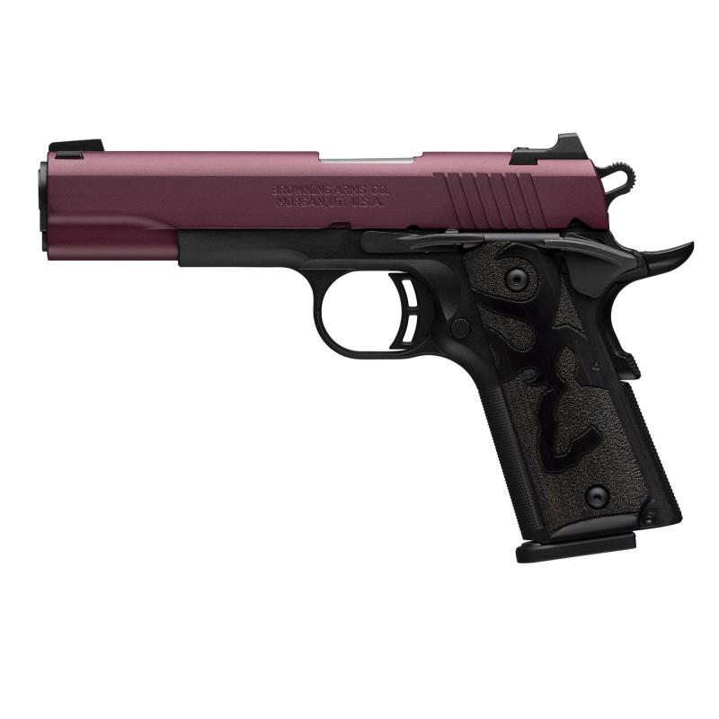 Black Label, 1911, Single Action, Semi-automatic,  Metal Frame Pistol, Full Size, 380 ACP, 4.25" Barrel, Cerakote Finish, Black Cherry, Black Frame, Stippled Laminated Wood Grips, 3 Dot Sights, 10 Rounds, 2 Magazines 051994492