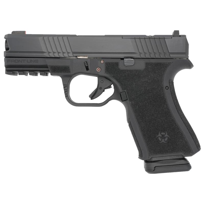 Frontline, Striker Fired, Semi-automatic, Compact, Polymer Frame Pistol, 9MM, 4" Barrel, Cerakote Finish, Black, AmeriGlow Front Sights Tall, 15 Rounds BRO-FL-9MM-BLK
