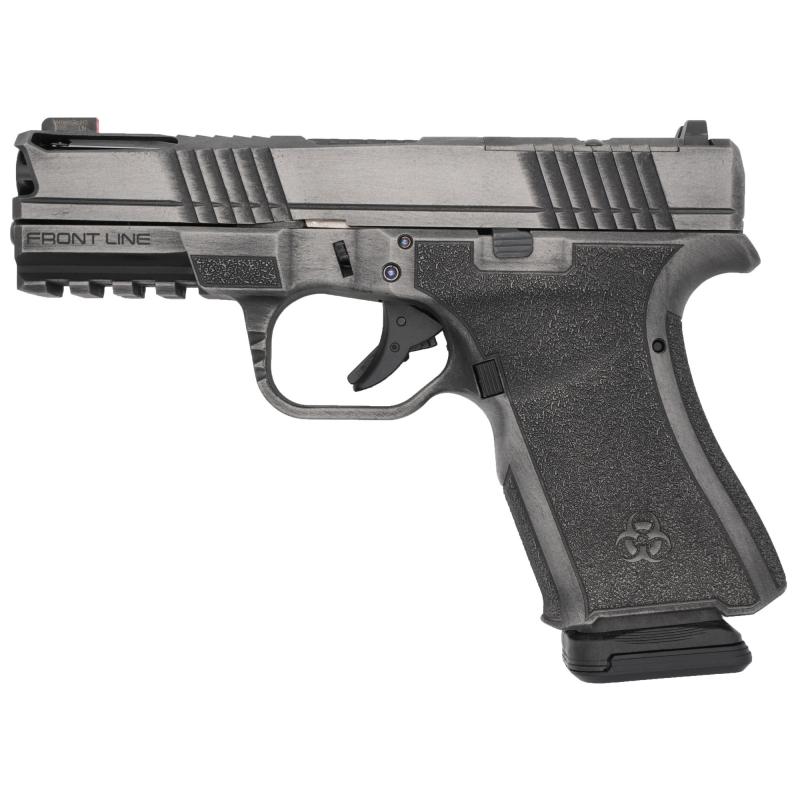 Frontline +, Striker Fired, Semi-automatic, Compact, Polymer Frame Pistol, 9MM, 4" Ported Barrel, Cerakote Finish, Gun Metal Gray Battleworn , 15 Rounds BRO-FLP-9MM-GMGB-PLUS