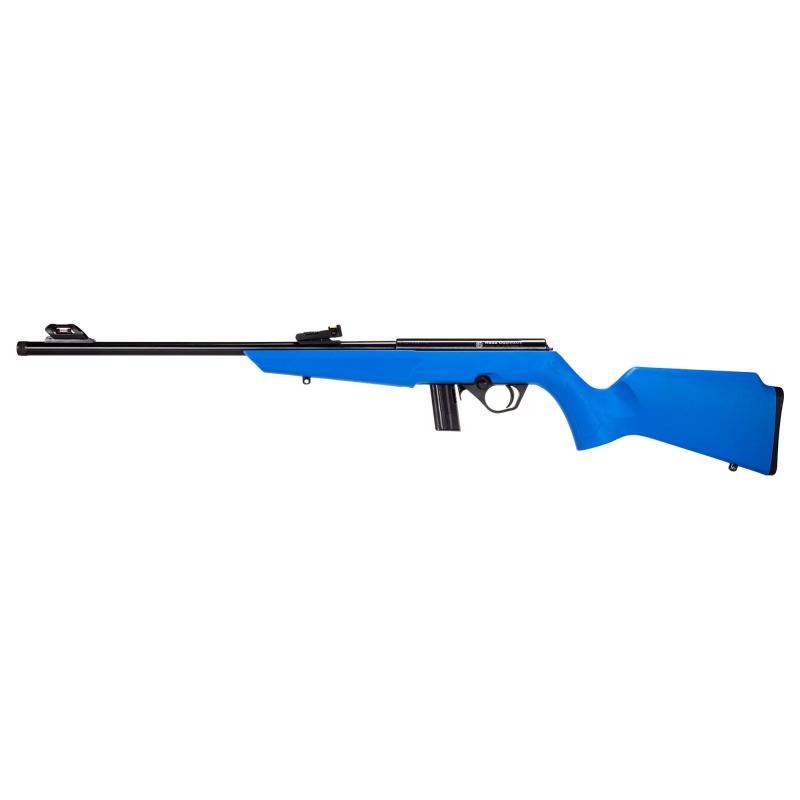 RB22, Bolt Action Rifle, 22LR, 16" Barrel, Blued Finish, Black, Blue Synthetic Stock, Compact, Adjustable Fiber Optic Sights, 10 Rounds RB22L1611BL