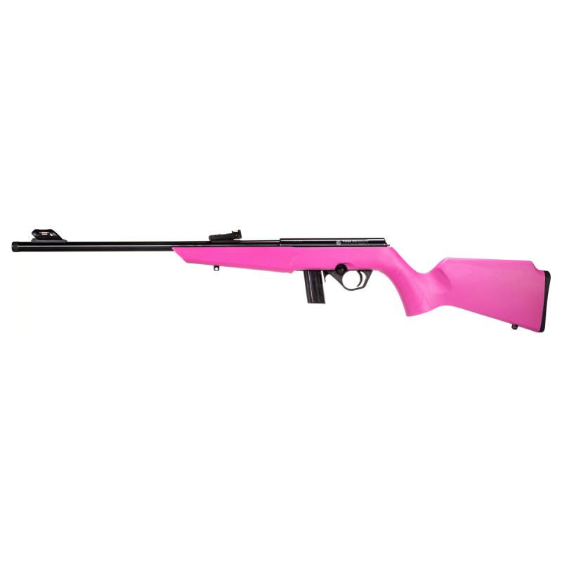 RB22, Bolt Action Rifle, 22LR, 16" Barrel, Blued Finish, Black, Pink Synthetic Stock, Compact, Adjustable Fiber Optic Sights, 10 Rounds RB22L1611P