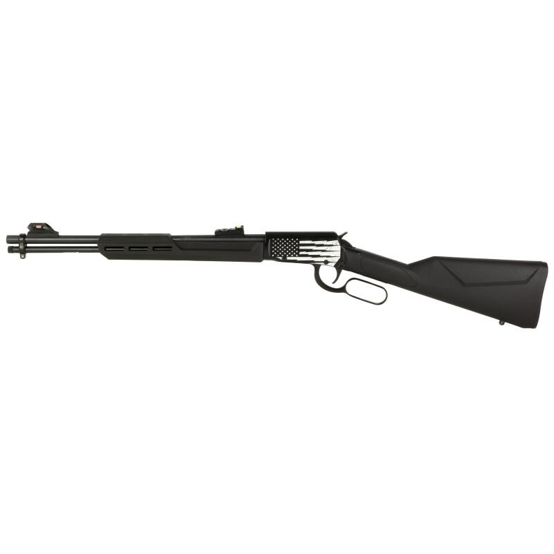 Rio Bravo, Lever Action, 22 LR, 18" Barrel, Adjustable Sights, Synthetic Stock, Engraved US Flag on Receiver, 15 Rounds RL22181SY-EN18