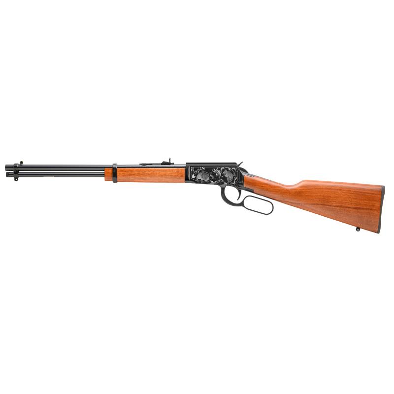 Rio Bravo, 22LR, 18" Barrel, Matte Finish, Black, Wood Stock, Adjustable Sights, Armadillo Engraving, 15 Rounds RL22181WD-EN14