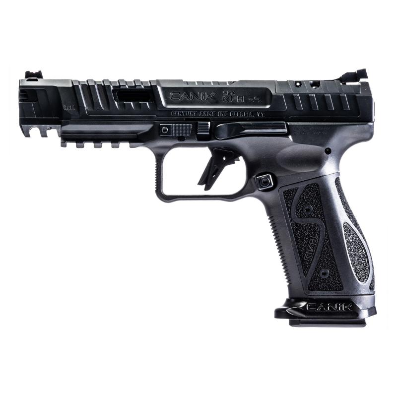 Canik SFX Rival-S Darkside | 9MM, 5" Barrel, Matte Finish, Darkside, Optics Ready, Fiber Optic Front Sight, Co-Witness Sights, 18 Rounds, 2 Magazines, Includes Competition Holster, (5) Optic Plates, (3) Sized Grips, (2) Aluminum Magazine Base Plates