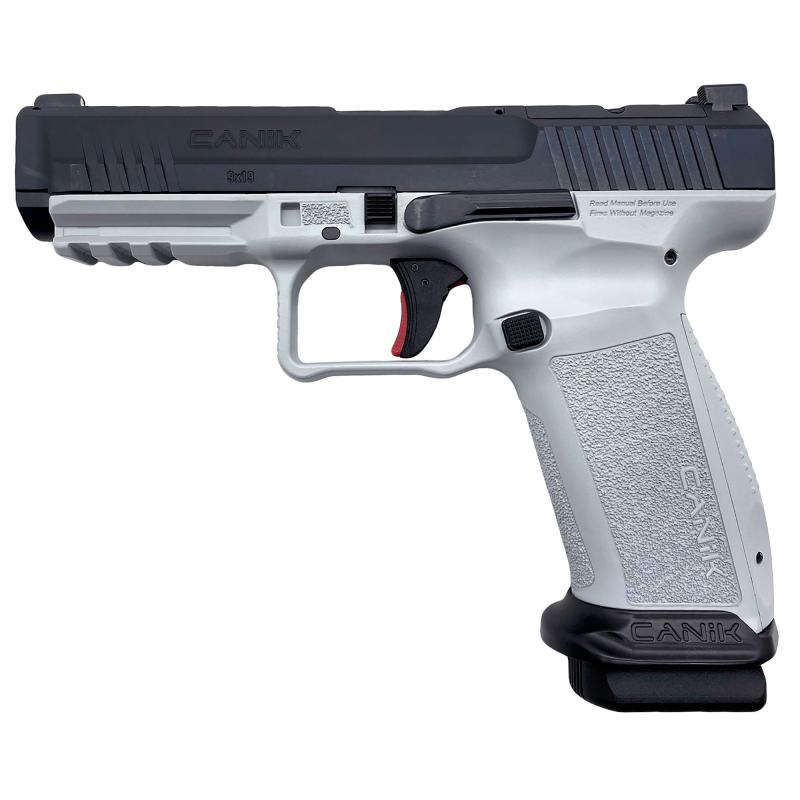 TP9, METE SFT, Striker Fired, Semi-automatic, Polymer Frame Pistol, Full Size, 9MM, 4.47" Barrel, Black Slide, White Frame, 3 Dot White Sights, Flared Magwell, Holster Fit and Lock, Optics Ready, 2 Magazines, (1)-18 Round and (1)-20 Round HG7415-N