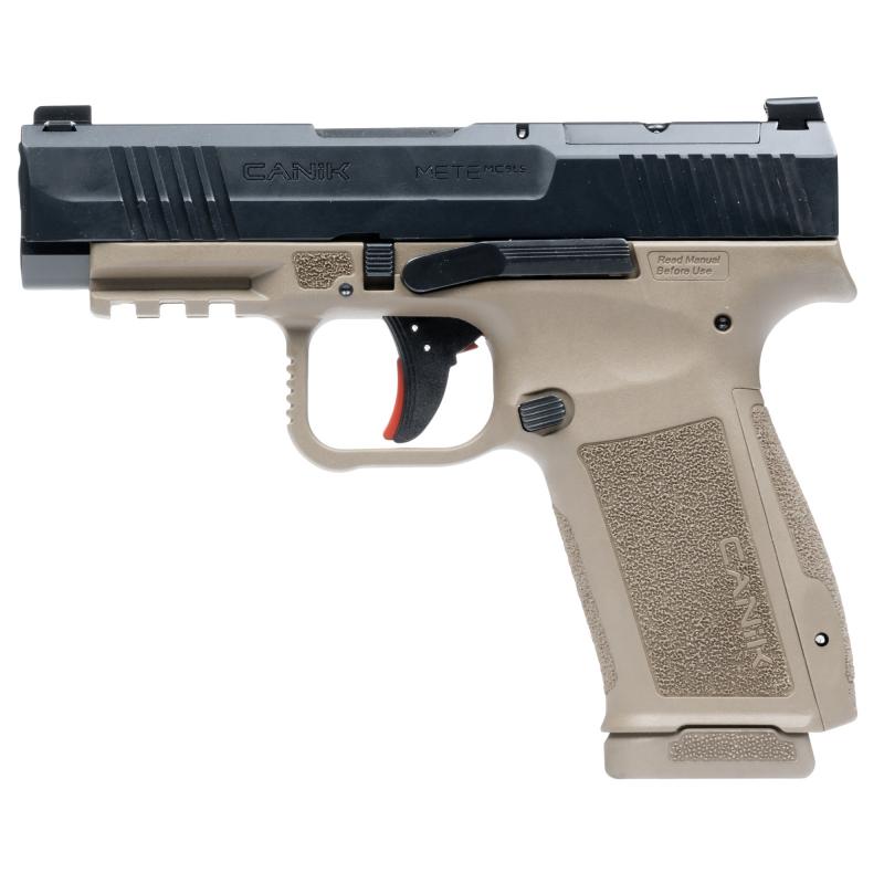 METE MC9LS, Semi-automatic, Striker Fired, Polymer Frame Pistol, Compact, 9MM, 3.63" Barrel, Nitride Finish Slide, Black, Cerakote Finish Frame, Flat Dark Earth, Optic Ready, White Dot Front Sight, Blackout Rear Sight, 2 Magazines, 17 Rounds HG7883BD-N