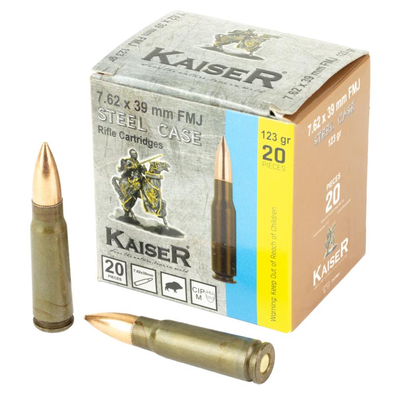 Kaiser, 7.62X39, 123 Grain, Steel Case, Full Metal Jacket, 20 Round Box AM8313