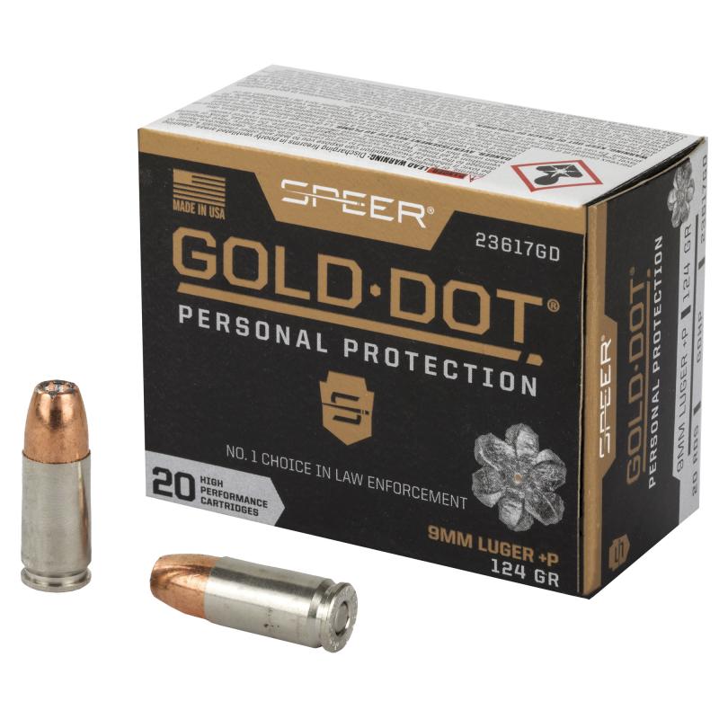 Speer Gold Dot, Personal Protection, 9MM, 124 Grain, Hollow Point, +P, 20 Round Box 23617GD