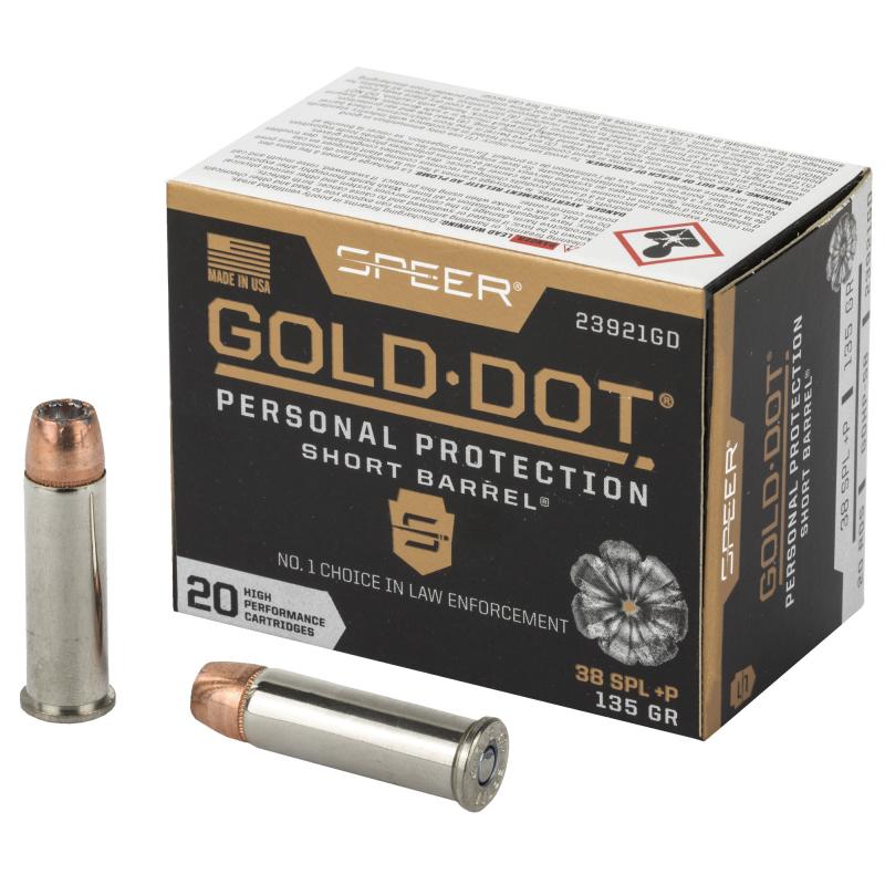 Speer Gold Dot, Personal Protection, 38 Special, 135 Grain, Hollow Point, +P, 20 Round Box 23921GD