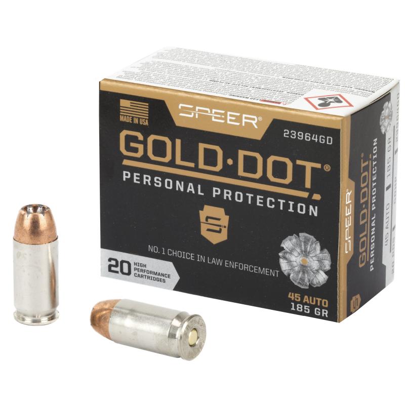 Speer Gold Dot, Personal Protection, 45ACP, 185 Grain, Hollow Point, 20 Round Box 23964GD