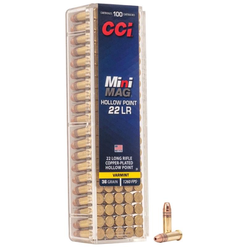 Mini Mag .22 Long Rifle 36 Grain Copper Plated Hollow Point Box of 100 Rounds 1260 FPS