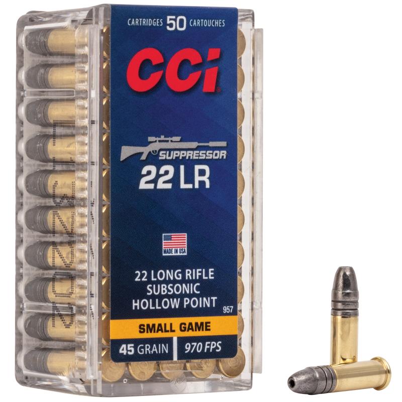 Suppressor, 22LR, 45 Grain, 970 FPS Hollow Point, 50 Round Box