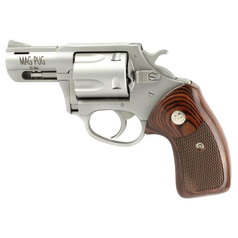 Mag Pug/Pit Bull, Revolver, 357 Magnum/9MM, 2.2" Ported Barrel, Stainless Steel Frame, Silver, Walnut Grips, Fixed Sights, 5 Rounds 73920