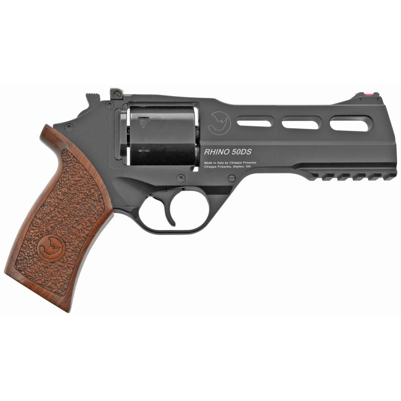 Rhino 50DS, Revolver, Double/Single Action, 357 Magnum/38 Special, 5" Barrel, Alloy Frame, Walnut Grips, 6Rd, Black Finish, 3 Moon Clips, Adjustable Rear Sight and Fiber Optic Front 340-220