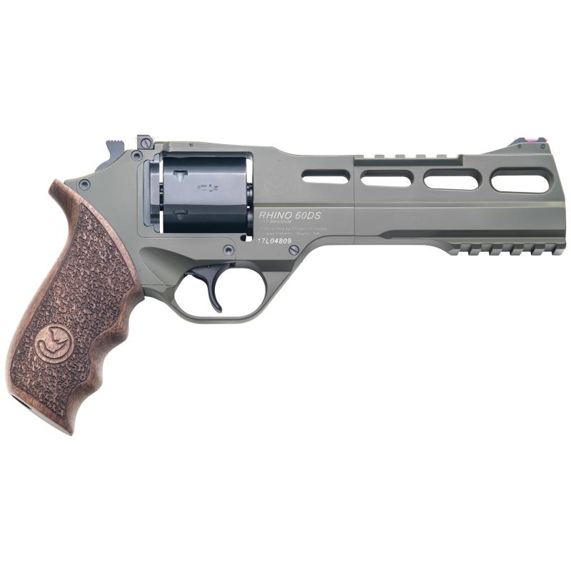 Rhino, 60DS, Revolver, Double Action/Single Action, 357 Magnum, 6" Barrel, Alloy Frame, Hunter OD Green Finish, Walnut Grips, 6Rd, 3 Moon Clips, Adjustable Rear Sight and Fiber Optic Front Sight 340.282