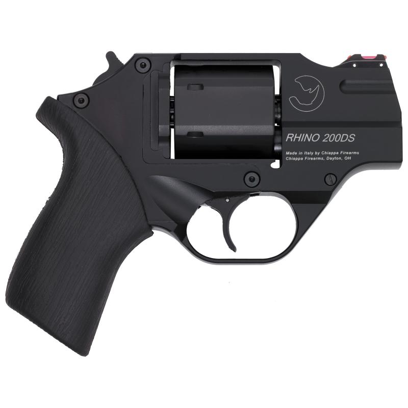 Rhino 200DS, Revolver, Double/Single Action, 357 Magnum/38 Special, 2" Barrel, Alloy Frame, Rubber Grips, 6Rd, Black Finish, Includes Leather Holster and 3 Moon Clips CF340-216