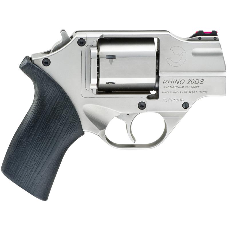 Rhino 200DS, Revolver, Double/Single Action, 357 Magnum/38 Special, 2" Barrel, Alloy Frame, Rubber Grips, 6Rd, Chrome Finish, Includes Leather Holster and 3 Moon Clips CF340-218