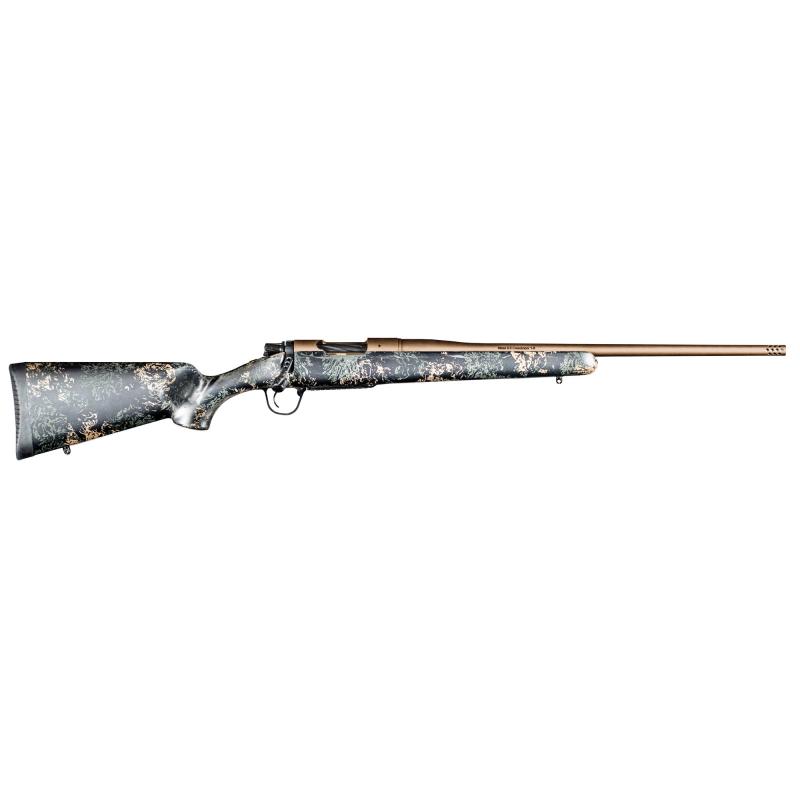 Mesa FFT, Bolt Action Rifle, 7MM PRC, 22" Threaded Stainless Steel Barrel, 5/8X24 Radial Muzzle Brake, Cerakote Finish, Burnt Bronze, Carbon Fiber Sporter Stock, Green with Black and Tan Accents, 3 Rounds 801-01191-00