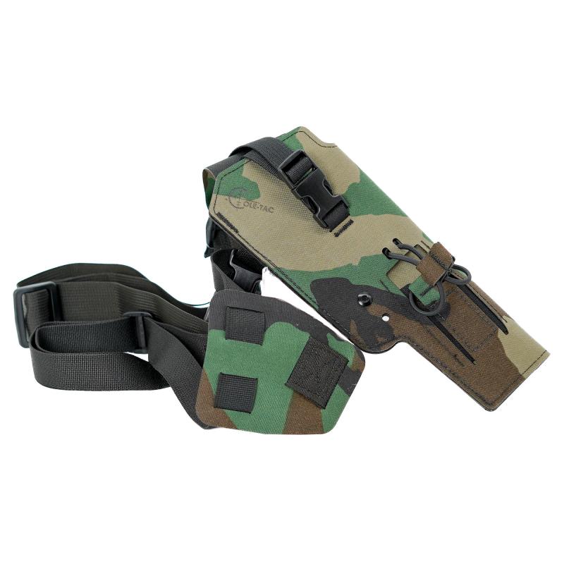 Varmint Wrangler, Chest Holster, Fits Most 22LR Suppressor Host (Ruger MK Series/M&P22/Buckmark/TX22) with Suppressors Attached and Weapon Mounted Light, M81 Woodland VW116