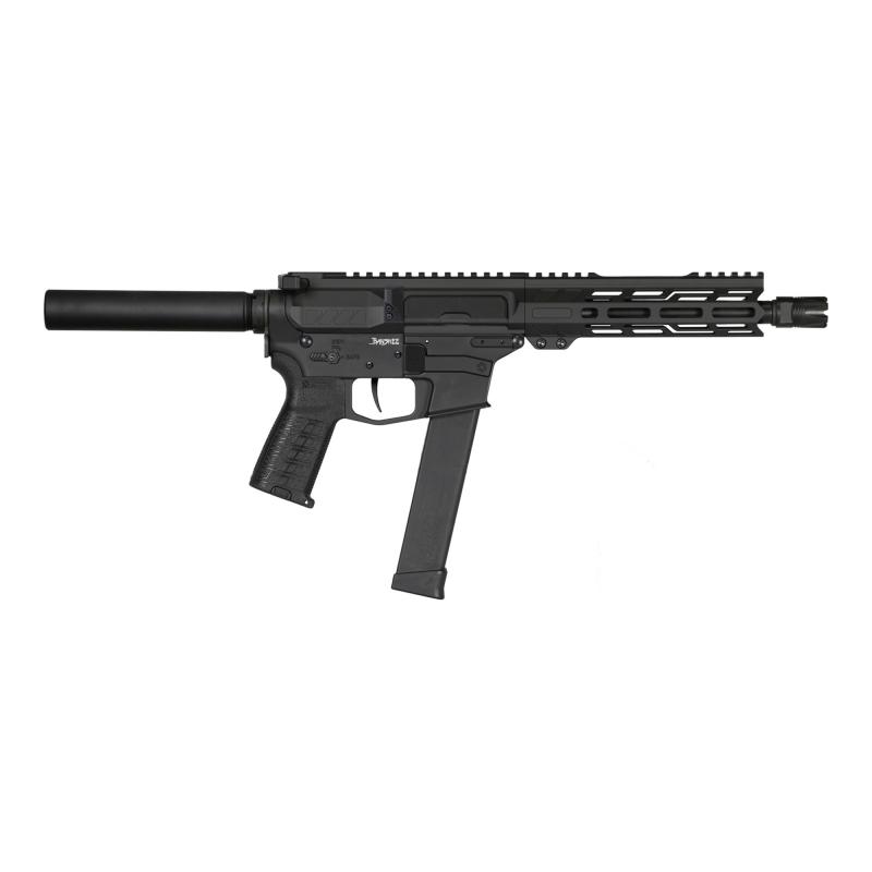 Banshee MK10, Semi-automatic Pistol, 10MM, 8" Threaded Barrel, .578x28, CMMG Zeroed Linear Compensator, Cerakote Finish, Armor Black, M-LOK Handguard, CMMG Zeroed Polymer Grip, Pistol Tube, Manual Safety, 30 Rounds, 1 Magazine, Accepts GLOCK Pattern Maga