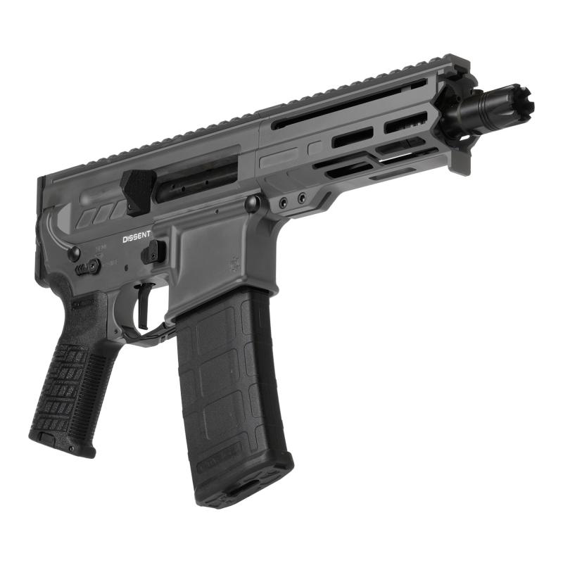 Dissent MK4, Semi-automatic Pistol, 300BLK, 6.5" Barrel, Cerakote Finish, Tungsten, CMMG Zeroed Linear Compensator, 5.5" Free Float M-LOK Handguard, Zeroed Pistol Grip, 1913 Picatinny Rail End Cap, Manual Safety, 30 Rounds, 2 Magazines 30A0E33-TNG