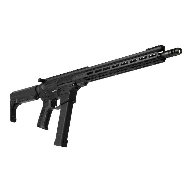 Resolute MKGs, Semi-automatic Rifle, 45 ACP, 16.1" Barrel, Threaded 1/2x28, ZEREOED Muzzle Brake, Cerakote Finish, Armor Black, 15" Free Float M-LOK Handguard, ZEROED Polymer Grip, CMMG Ripstock, Manual Safety, 26 Rounds, 1 Magazine, Accepts GLOCK Patter
