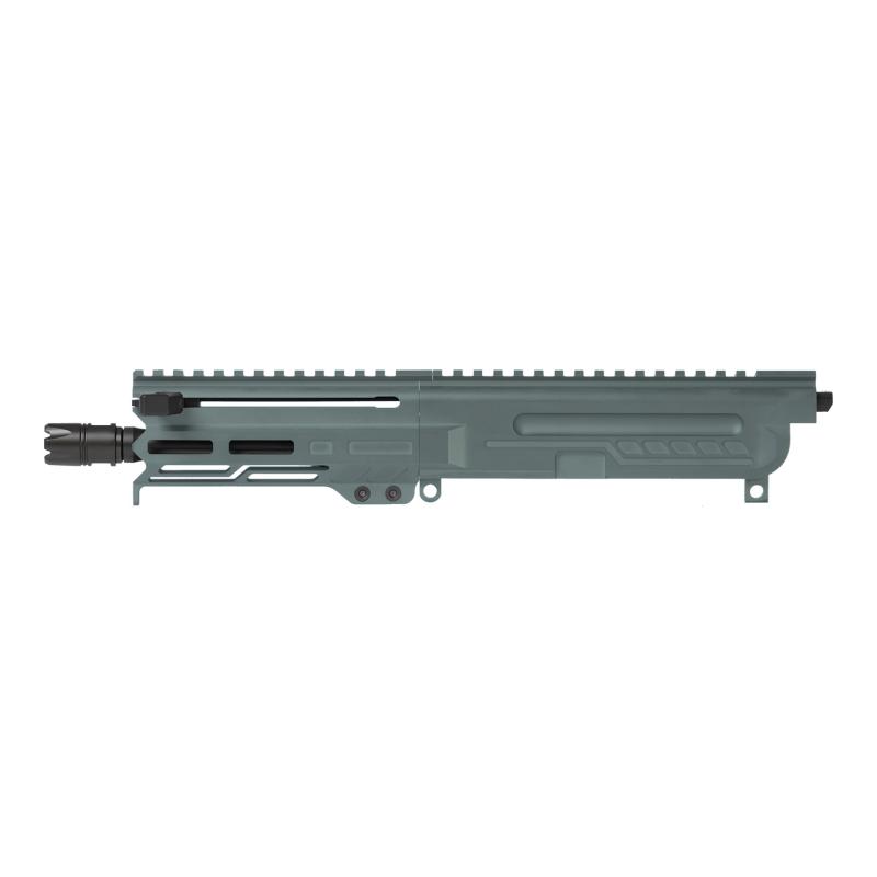 DISSENT, Complete Upper Receiver, 5.7X28MM, 6.5" Threaded Barrel, 1/2x28, CMMG Zeroed Linear Compensator, Cerakote Finish, Charcoal Green, M-LOK Free Float Handguard, Fits AR-15/CMMG MK57 Lower Receiver, Includes 1913 Picatinny Rail End Plate 57BA8AE-CG