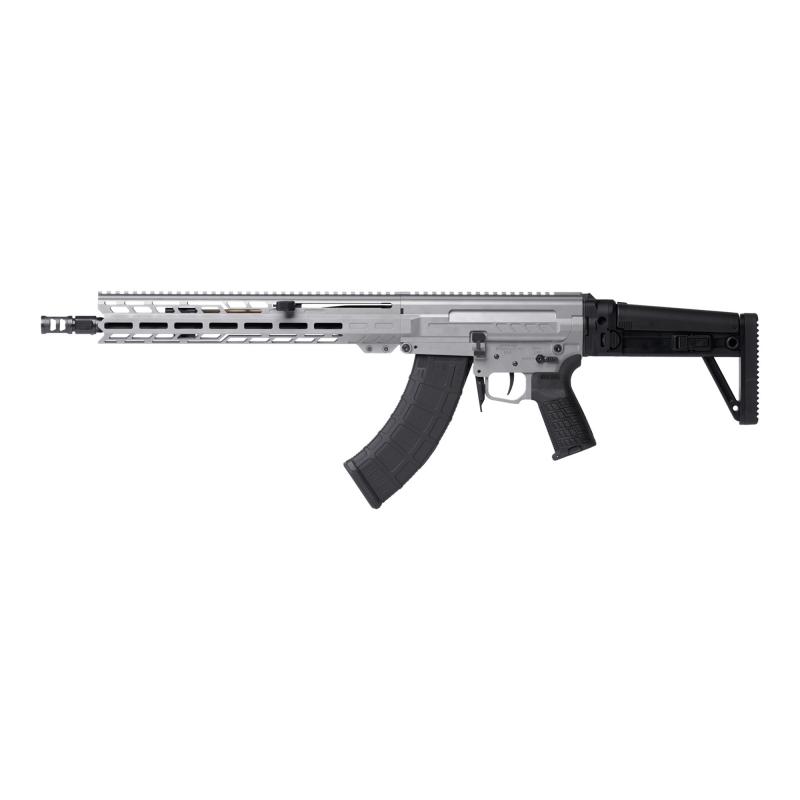 DISSENT MK47, Semi-automatic Rifle, 7.62X39mm, 14.3" Medium Taper Barrel, 16.1" OAL with Pinned and Welded ZEROED SVD Muzzle Brake, Cerakote Finish, Titanium, Free Float M-LOK Handguard, DISSENT Side Folding Stock, Manual Safety, 30 Rounds, 2 Magazines 8