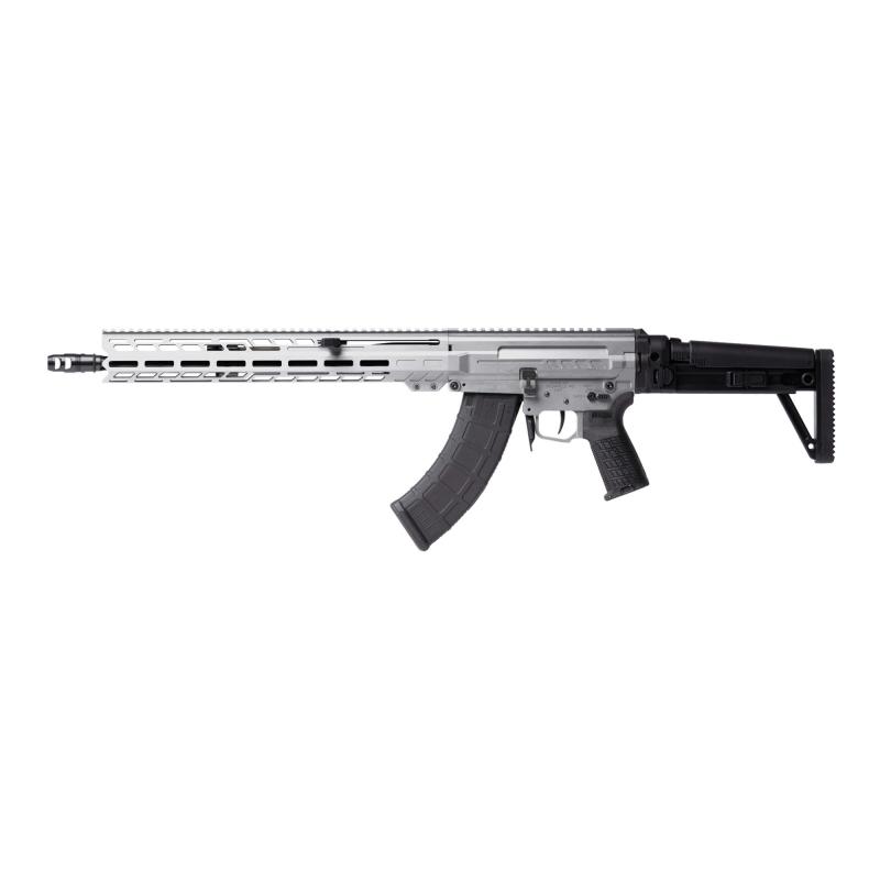DISSENT MK47, Semi-automatic Rifle, 7.62X39mm, 16.1" Medium Taper Threaded Barrel, ZEROED 308 Muzzle Brake, Cerakote Finish, Tungsten, Free Float M-LOK Handguard, DISSENT Side Folding Stock, Manual Safety, 30 Rounds, 2 Magazines 86AD60B-TNG