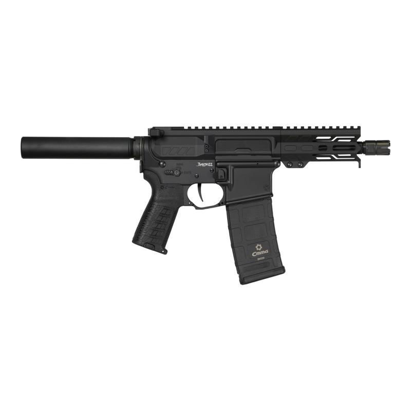 Banshee MK4, Semi-automatic Pistol, 9MM, 5" Threaded Barrel, 1/2x28, CMMG Zeroed Linear Compensator, Cerakote Finish, Armor Black, 4" M-LOK Handguard, CMMG Zeroed Polymer Grip, Pistol Tube, Manual Safety, 30 Rounds, 1 Magazine 94AD70F-AB